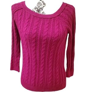 American Eagle Outfitters Fuchsia Cable Knit Sweater